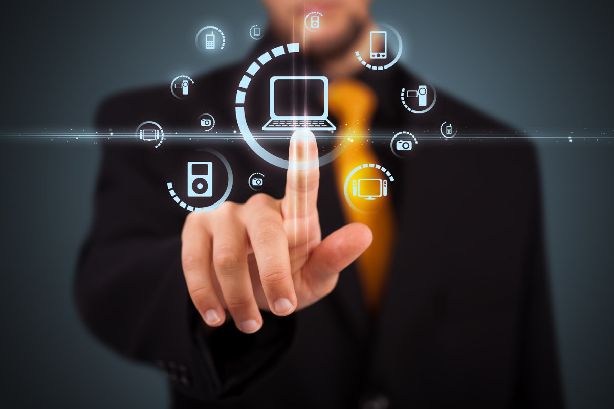 Man holding digital cloud diagram